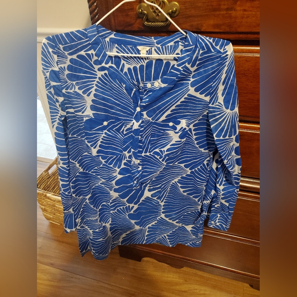 J.crew Versital Blue Patterned Women's Top Or Coverup Or Dress. Size Xxs Exc Con